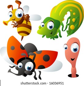 vector animal set 47: bee, caterpillar, ladybug, worm