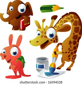 vector animal set 63: school: elephant, giraffe, kangaroo