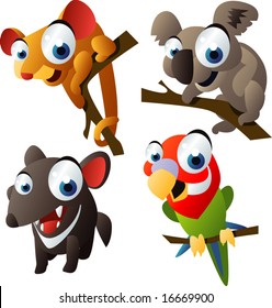 vector animal set 66: australian: bandicoot, koala, tasmanian devil, lorikeet