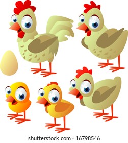 vector animal set 67: chicken, hen, rooster, egg