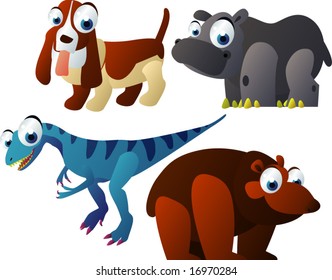 vector animal set 72: dog, hippopotamus, dinosaur, bear