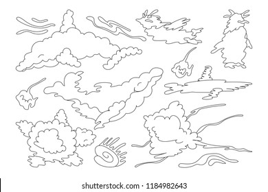vector animal shaped cloud. Black white linear set  