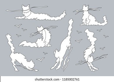 vector animal shaped cloud. Cartoon linear set 