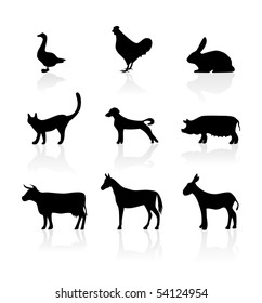 Vector animal silhouette icon set