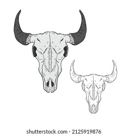 Vector animal skull. hand drawn illustration. Western style logo isolated on white