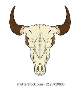 Vector animal skull. hand drawn illustration. Western style logo isolated on white