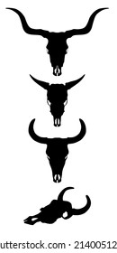 Vector animal skulls set. Buffalo, cow, goat skull silhouette. Ideal for wild west design
