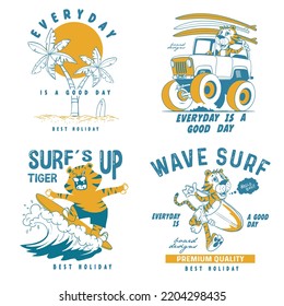 Vector animal surf character  illustrtion for t shirt prints