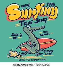 Vector animal surf character  illustrtion for t shirt prints