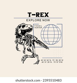 vector of animal, T-rex, explore now, fossil hunter, design graphic illustration