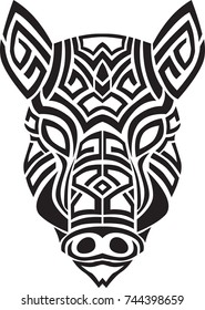 Vector animal tribal Boar head silhouette tattoo design isolated on white