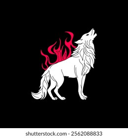 vector animal Wolf with red Flames