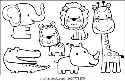 Vector animals cartoon for coloring book or page