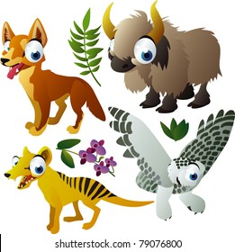 Vector Animals: Dingo,yak, Thylacine, Polar Owl