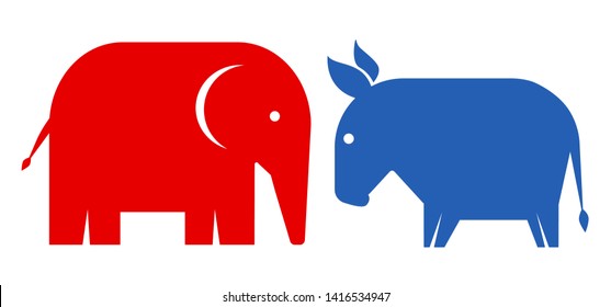 Vector animals donkey and elephant. Republican and Democrat political parties USA. American political parties.