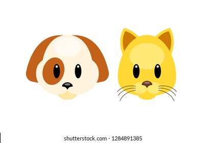 Emooticonos emoji de animales vectoriales. Caracteres animoji de perro y gato, ilustración vectorial de diseño plano. Juego de iconos de Cachorro Gatito.