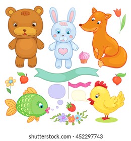 Vector animals flowers berry frout mammal wild set