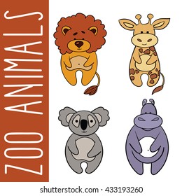 Vector Animals and food for them. Giraffe. Lion. Hippopotamus. Koala.