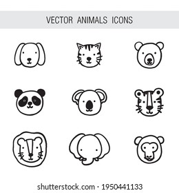 Vector animals icons dog cat bear panda koala tiger lion elefant monkey