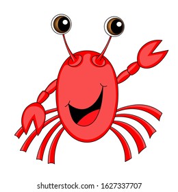 Vector animals illustration with red cute crab. Adorable Kawaii character for card, poster, wallpaper, sticker, textile, fabric, kindergarten. Cartoon style. Template design. Perfect for kids. 