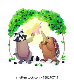 vector animals illustration theme. Typography card. Nursery wall art for kids. Hand drawn cartoon characters. Fairy world. Woodland story poster. Cartoon graphic print isolated on white background 06