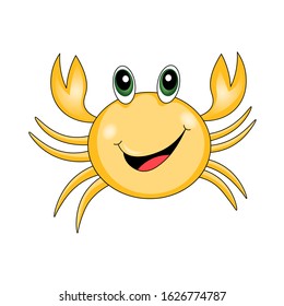 Vector animals illustration with yellow cute crab. Adorable Kawaii character for card, poster, wallpaper, sticker, textile, fabric, kindergarten. Cartoon style. Template design. Perfect for kids. 