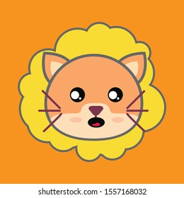  vector animals lion in cartoon style. Cute animals on a orange background.
