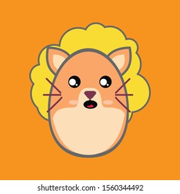 vector animals lion in cartoon style. Cute animals on a orange background.