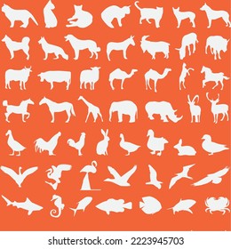 Vector animals on light orange background. Suitable for clothing and textile prints