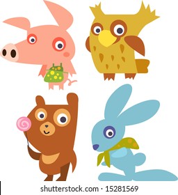 vector animals set 15: piglet, owl, bear, rabbit