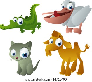 vector animals set 7: alligator, pelican, cat and camel