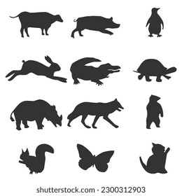 conjunto grande de silueta de animales vectores