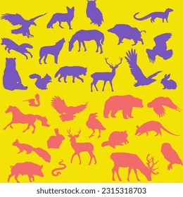 vector animals suilhouette illustration drawing style of animal collection
