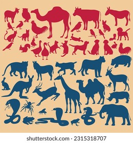 vector animals suilhouette illustration drawing style of animal collection

