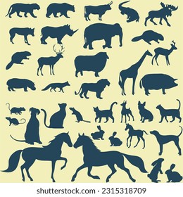 vector animals suilhouette illustration drawing style of animal collection
