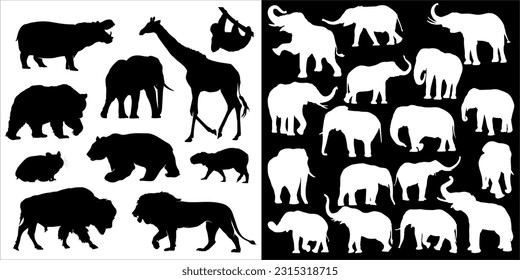 vector animals suilhouette illustration drawing style of animal collection
