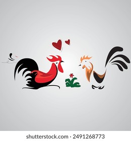 vector animated rooster, suitable for a cute character wall decoration logo