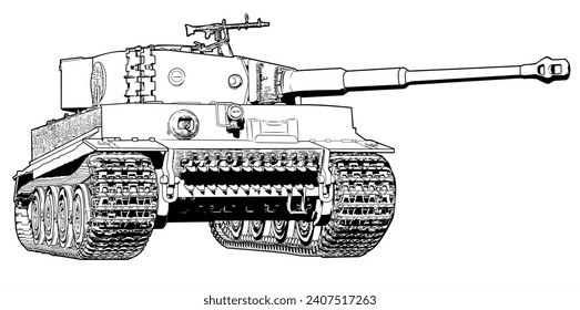 vector animated tank elephant, black and white outline, tank background, tank animation material, military vehicles