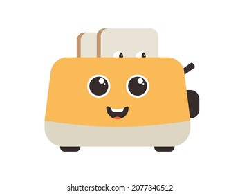 vector of animated toaster. flat image of toaster with eyes and mouth. 