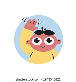 vector animation of cute man in yellow clothes raising his hand