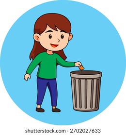 Animación de Vector de una niña tirando basura, archivo EPS de alta resolución