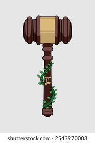 A vector animation of a judge's gavel adorned with elegant trailing leaves and the couple's initials at the base. This design blends the symbol of justice with a romantic and personal touch.