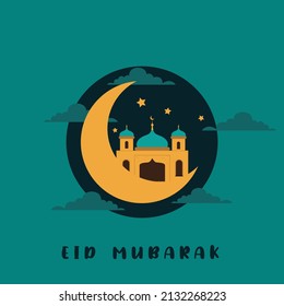 Vector animation of the mosque above the moon, perfect for completing your design in the month of Ramadan.