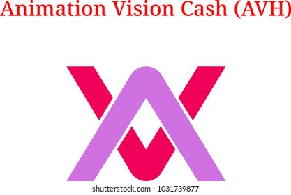 Vector Animation Vision Cash (AVH) digital cryptocurrency logo. Animation Vision Cash (AVH) icon. Vector illustration isolated on white background.