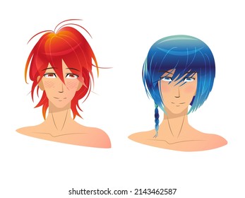 vector anime boys clipart, set of illustrations