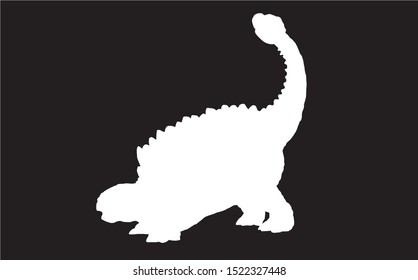 Vector ankylosaurus silhouette isolated on black background, graphical illustration