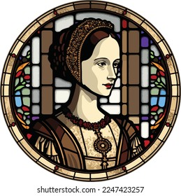 Vector of Anne Boleyn, second wife of Henry VIII, stained glass window style