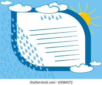 Vector - Anniversary Card - Natural Design with frame - Sunlight, Clouds, Rain, Water Drops, Place for Text