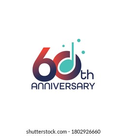 Plantilla de diseño del logotipo del aniversario del vector con nota musical, 60º aniversario