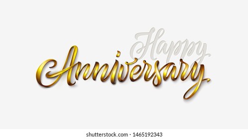 Vector anniversary logo template with place for your number. Vintage golden font, 3d lettering for logo, banner, invitation, greeting card, prints. Happy anniversary text isolated on white background.